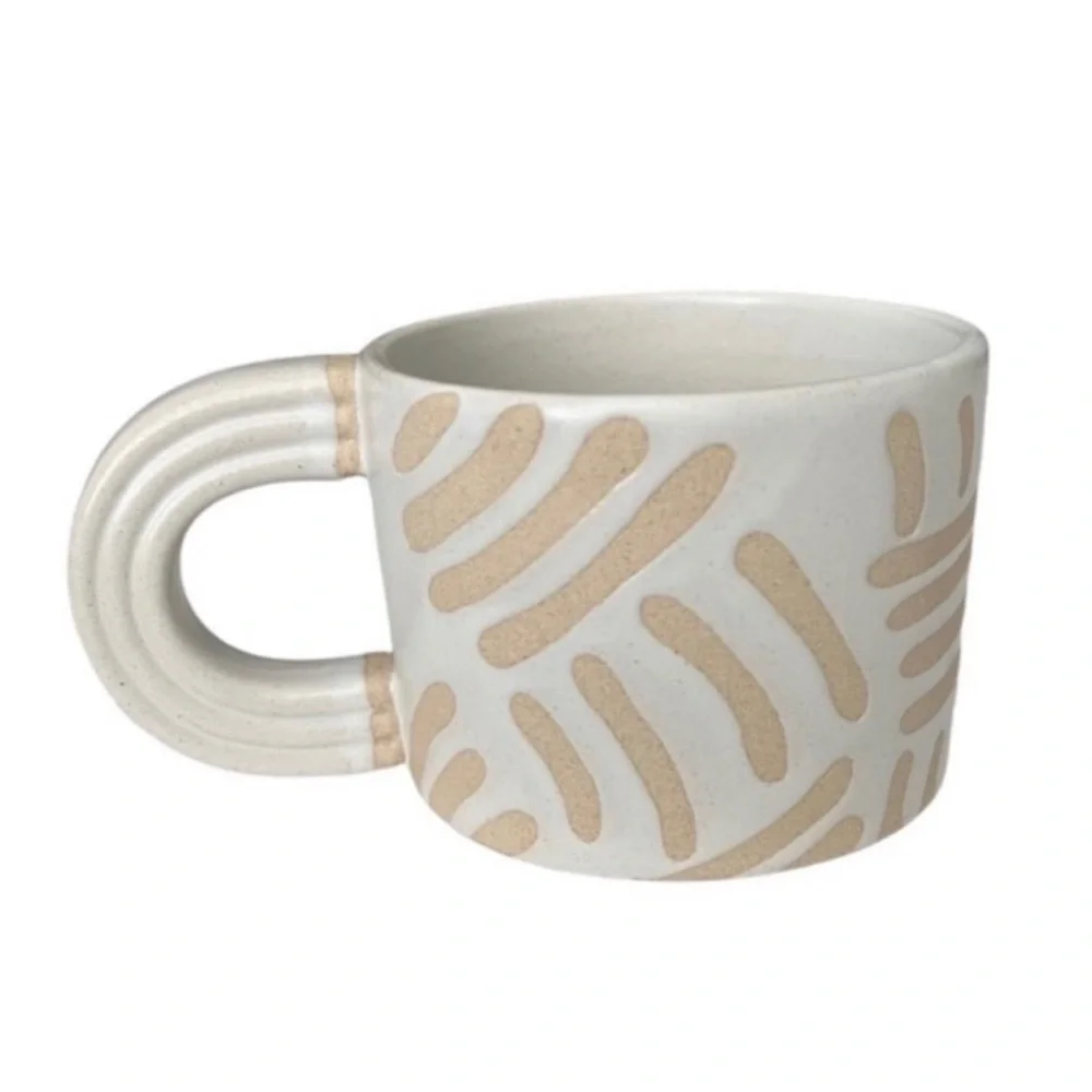 West Elm Hand Painted‎ Mug 12oz Cream Oatmeal Beige Tan
